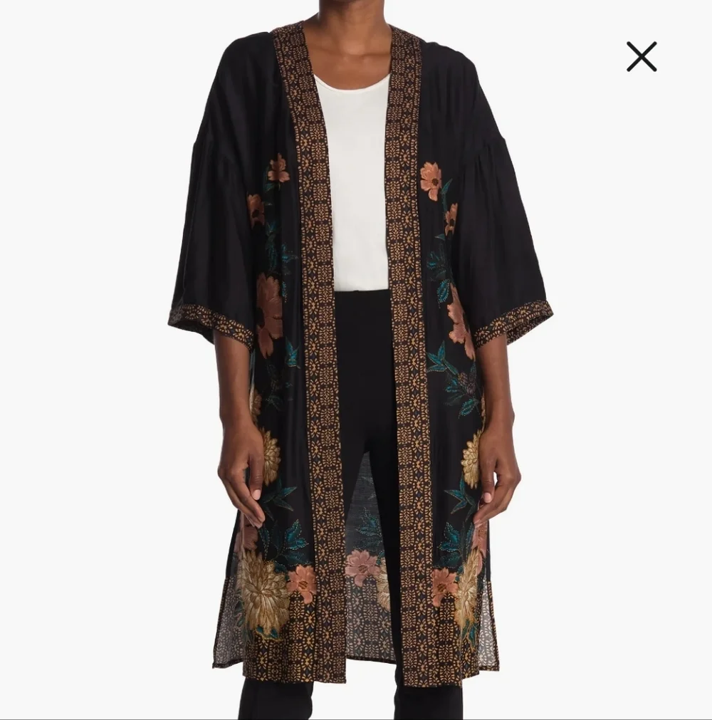 DR2 NWOT Floral Kimono Robe Black and Gold Pink Summer Spring Small One Size - Picture 3 of 7